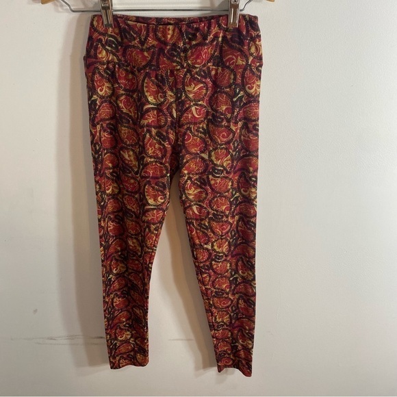 Lularoe Paisley Print Leggings One Size Red - Picture 2 of 5